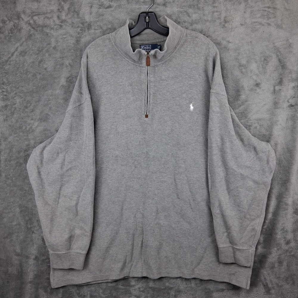 VTG Polo Ralph Lauren Quarter Zip Sweatshirt Mens 3XB Gray Big & Tall Pullover